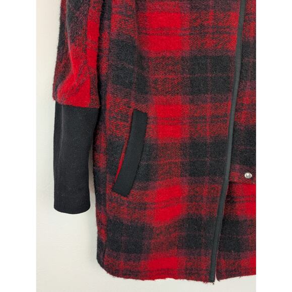 Madewell City Grid Coat Jacket Plaid Wool Oversized Fall Winter Red Black Size 4 - Picture 6 of 14